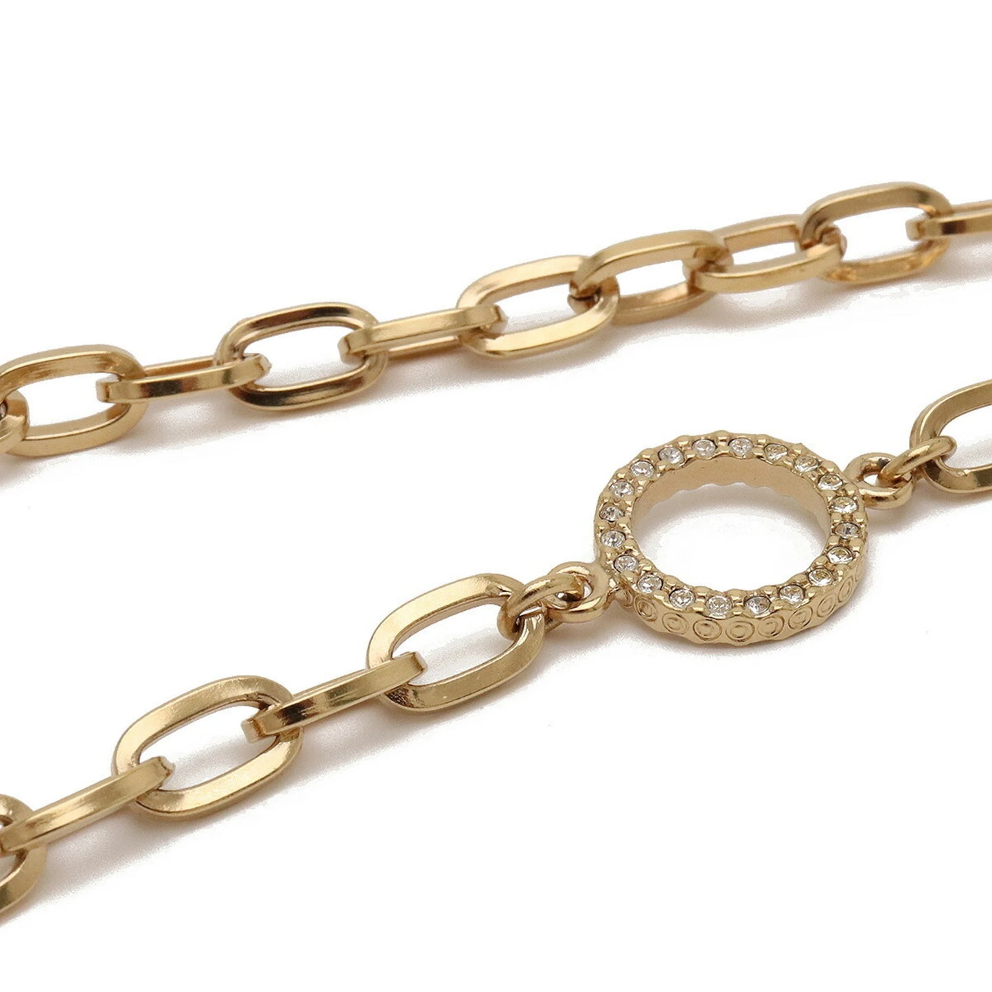 CHANEL Coco Mark Chain Necklace Pendant GP Plastic Studs Rhinestone Ivory Gold 06A