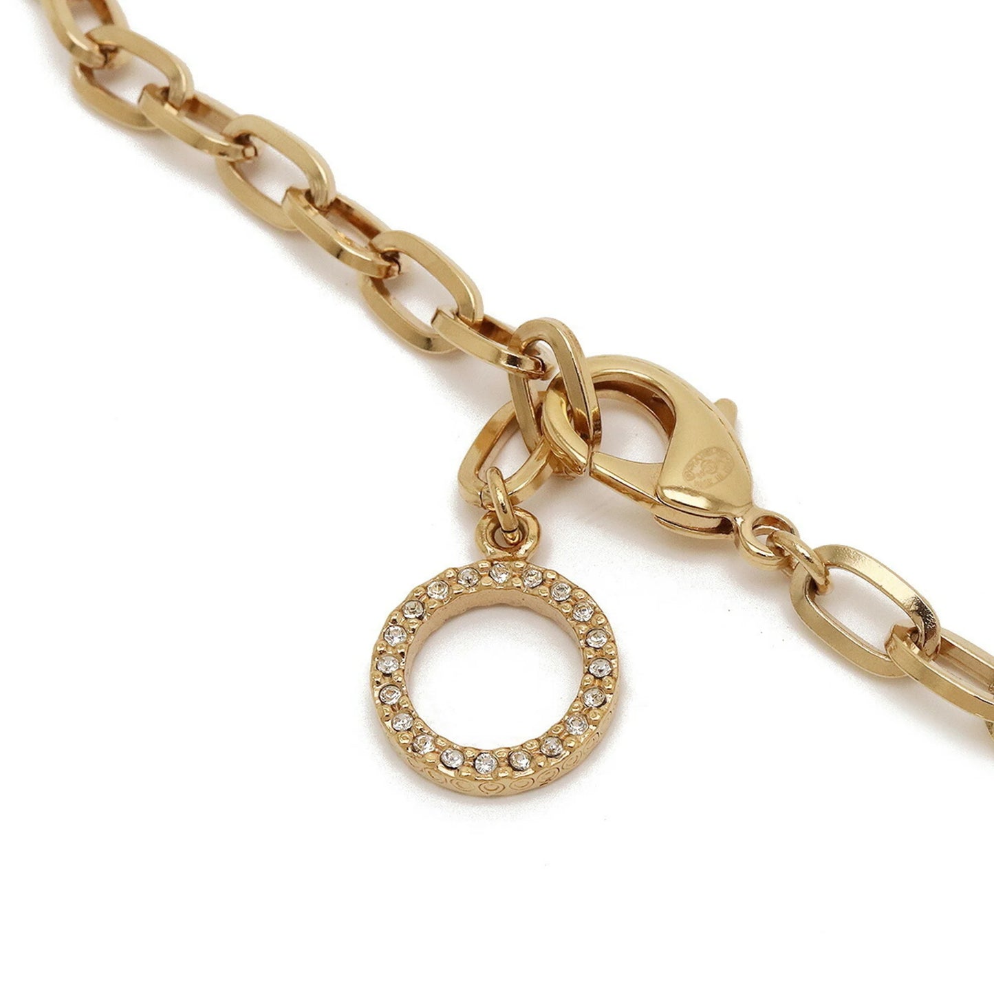 CHANEL Coco Mark Chain Necklace Pendant GP Plastic Studs Rhinestone Ivory Gold 06A