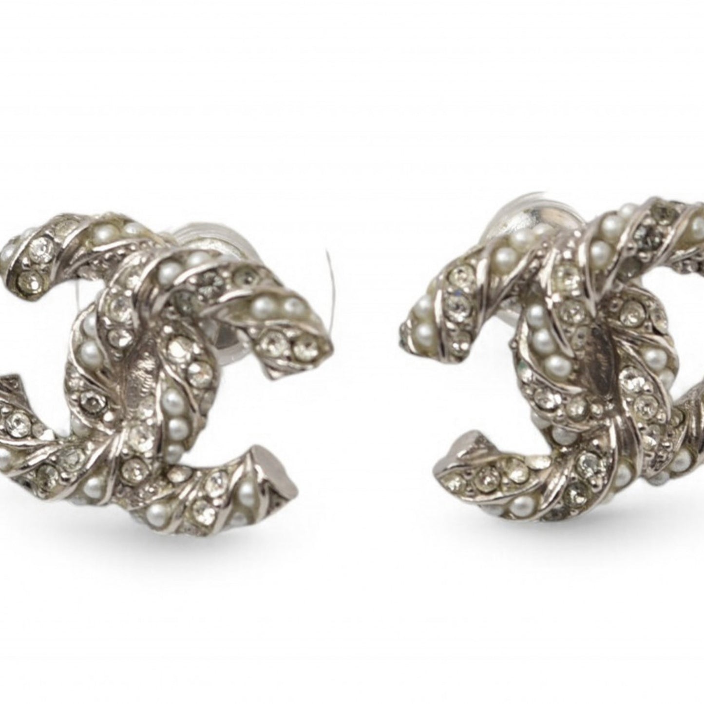 CHANEL earrings Coco Mark CC rhinestone pearl motif 18
