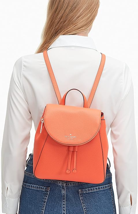 Kate Spade Leila Medium Flap Pebbled Leather Backpack, Coral - New with Tags