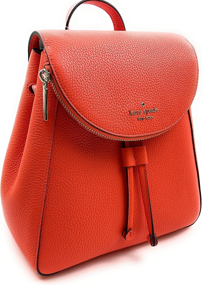 Kate Spade Leila Medium Flap Pebbled Leather Backpack, Coral - New with Tags