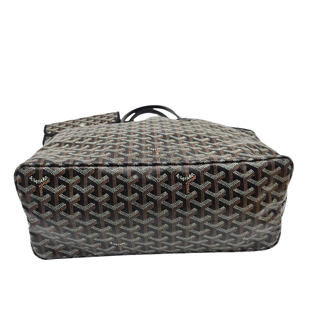 GOYARD Saint Louis PM Tote Bag Leather Herringbone Black Silver Hardware- NEW