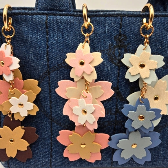 Cherry Blossom Leather Keychain
