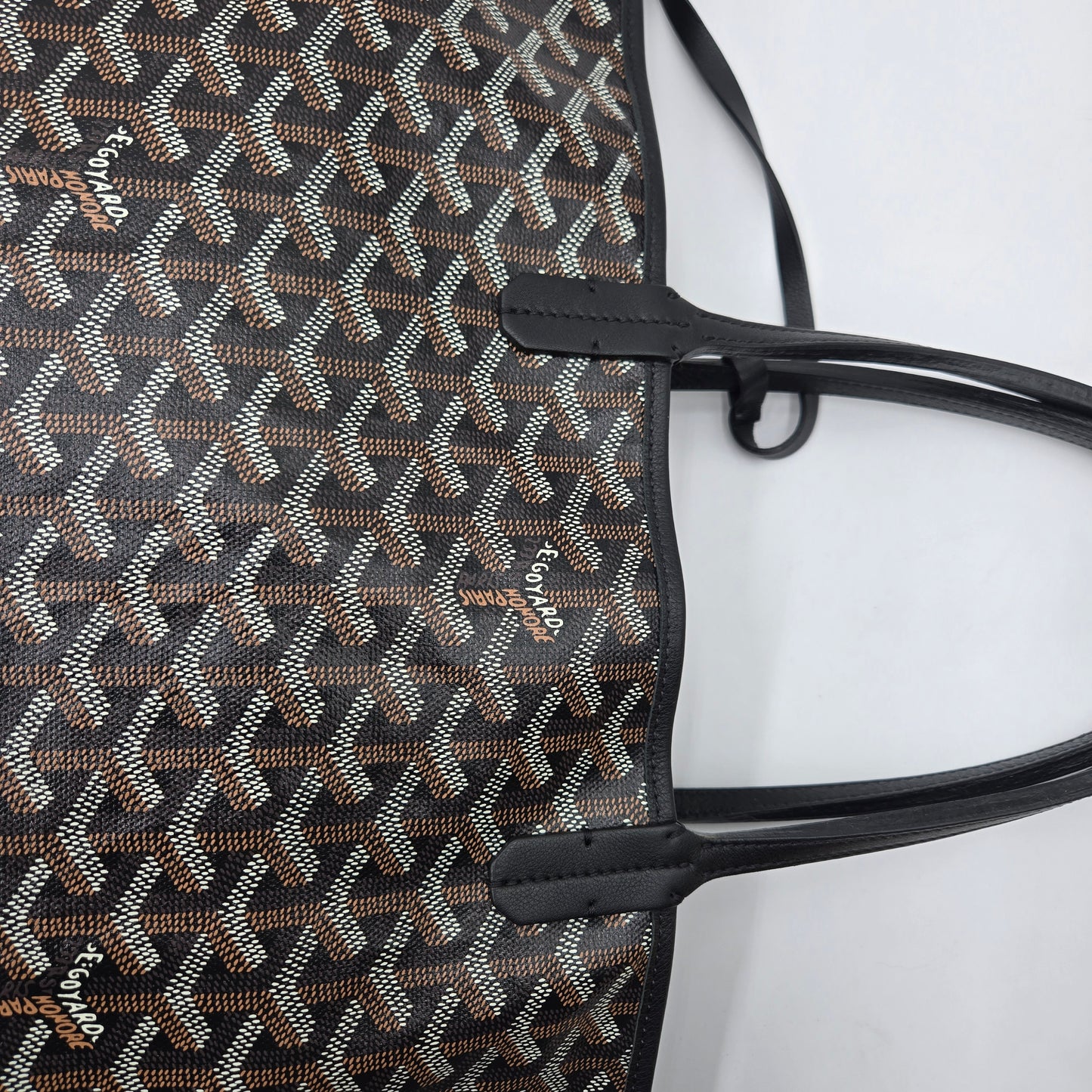 GOYARD Saint Louis PM Tote Bag Leather Herringbone Black Silver Hardware- NEW