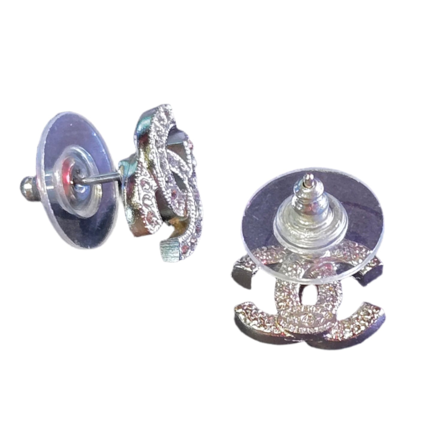 CHANEL earrings Coco mark metal rhinestone silver