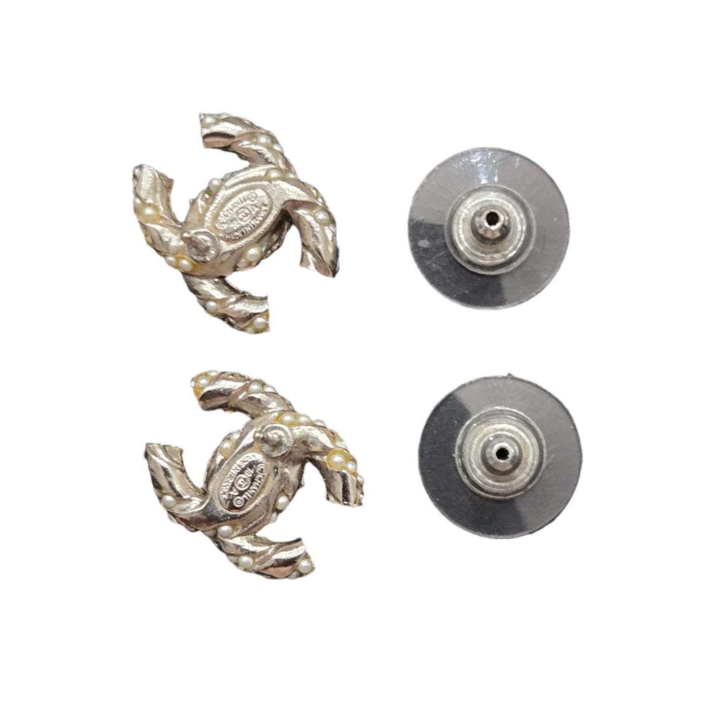 CHANEL earrings Coco Mark CC rhinestone pearl motif 18