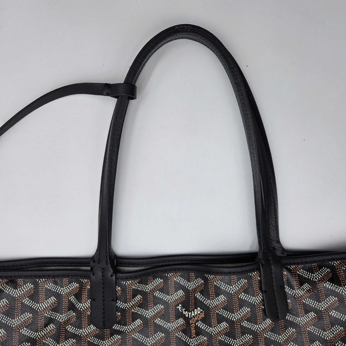 GOYARD Saint Louis PM Tote Bag Leather Herringbone Black Silver Hardware- NEW