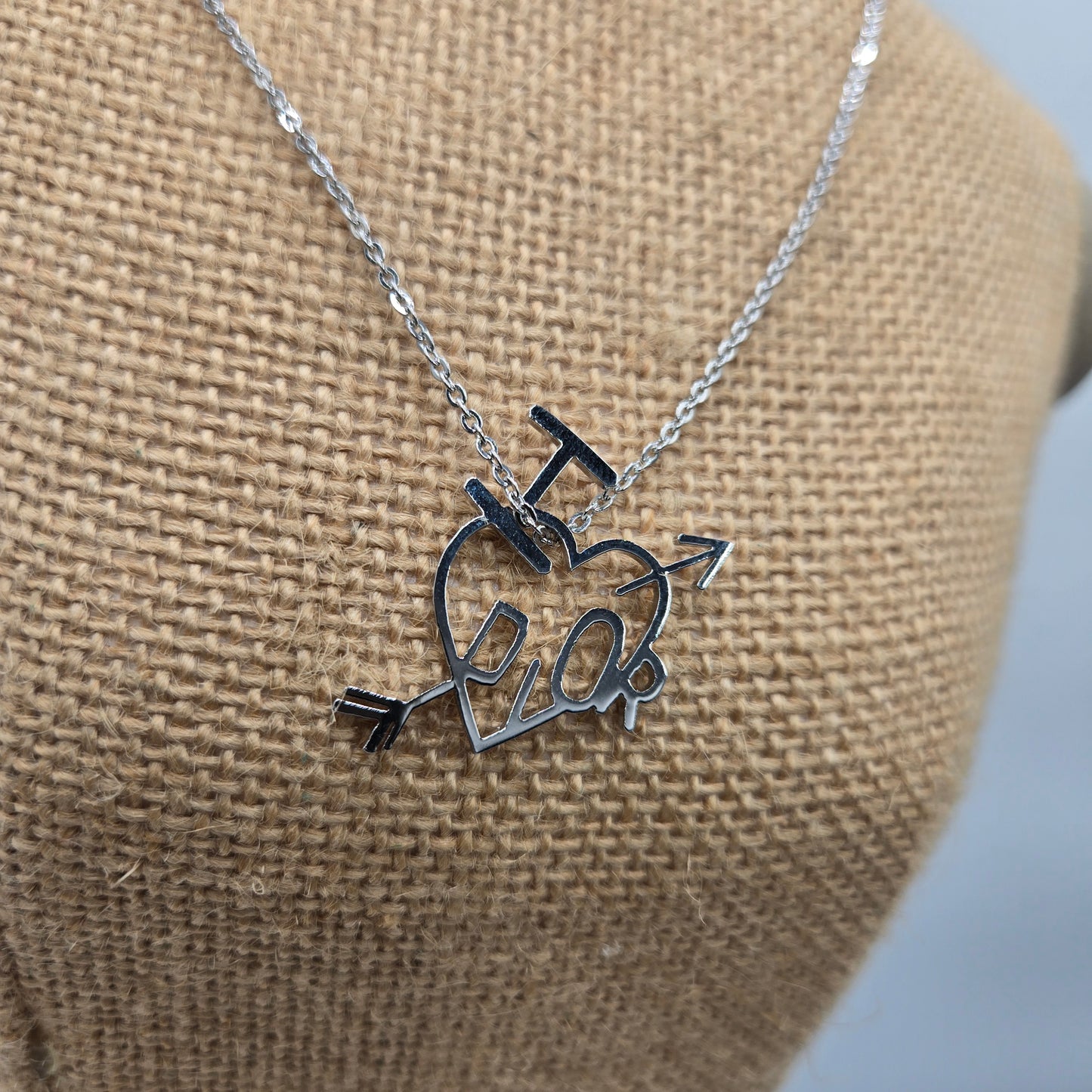 Christian Dior Necklace Heart Arrow Metal Silver - Like New