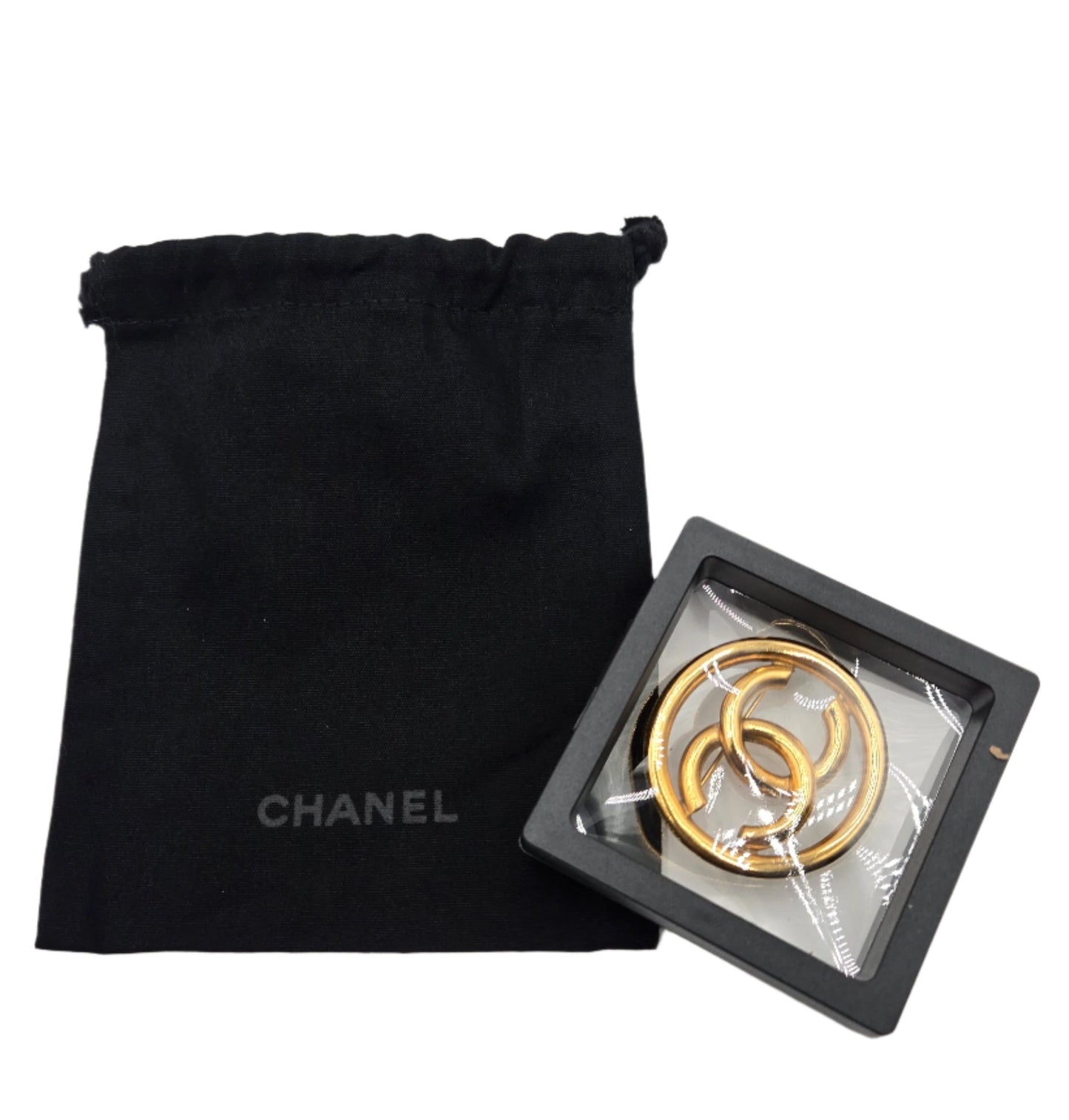 Chanel Gold Plated Coco Mark Circle Brooch Golden