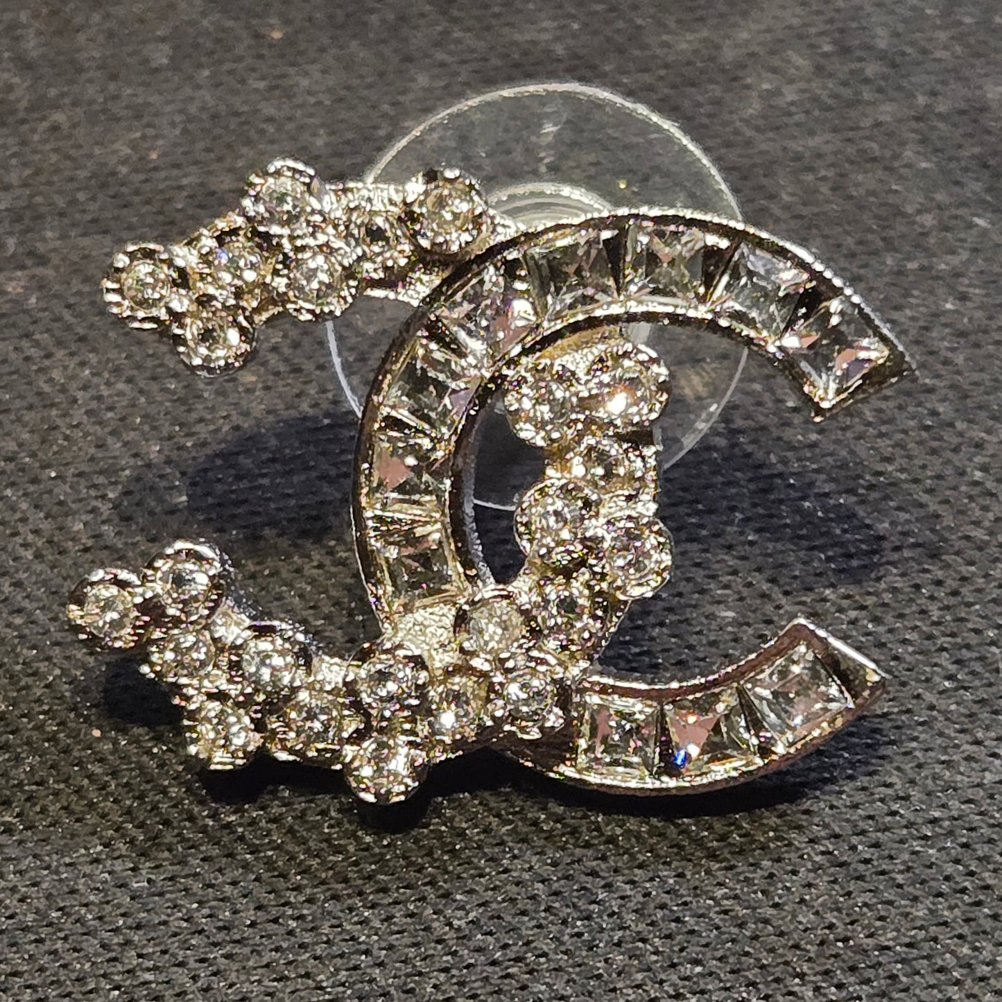 CHANEL B19V Coco Mark Rhinestone Earrings, Silver Color - LIKE NEW