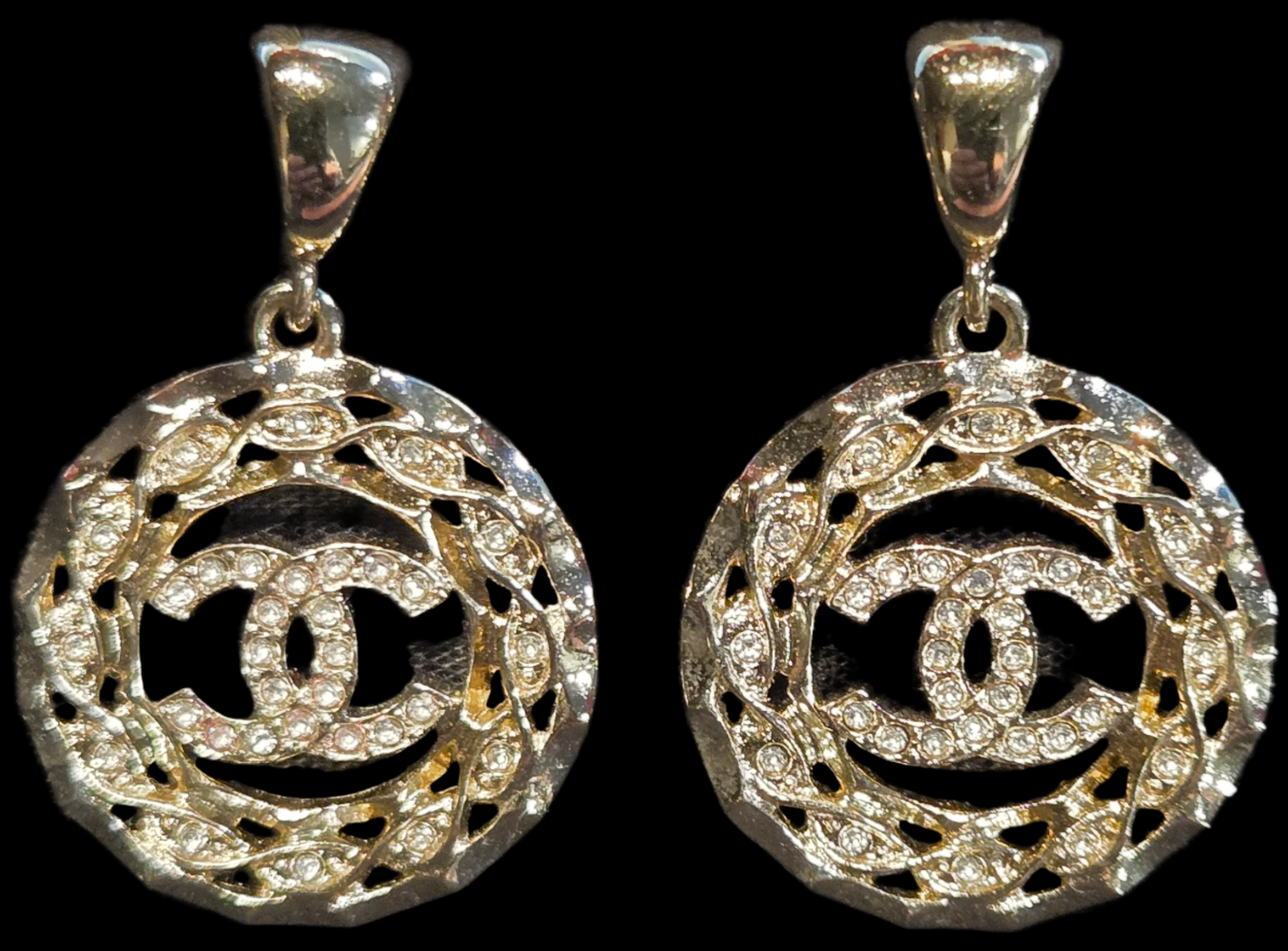 CHANEL Coco Mark Rhinestone Earrings Silver Metal