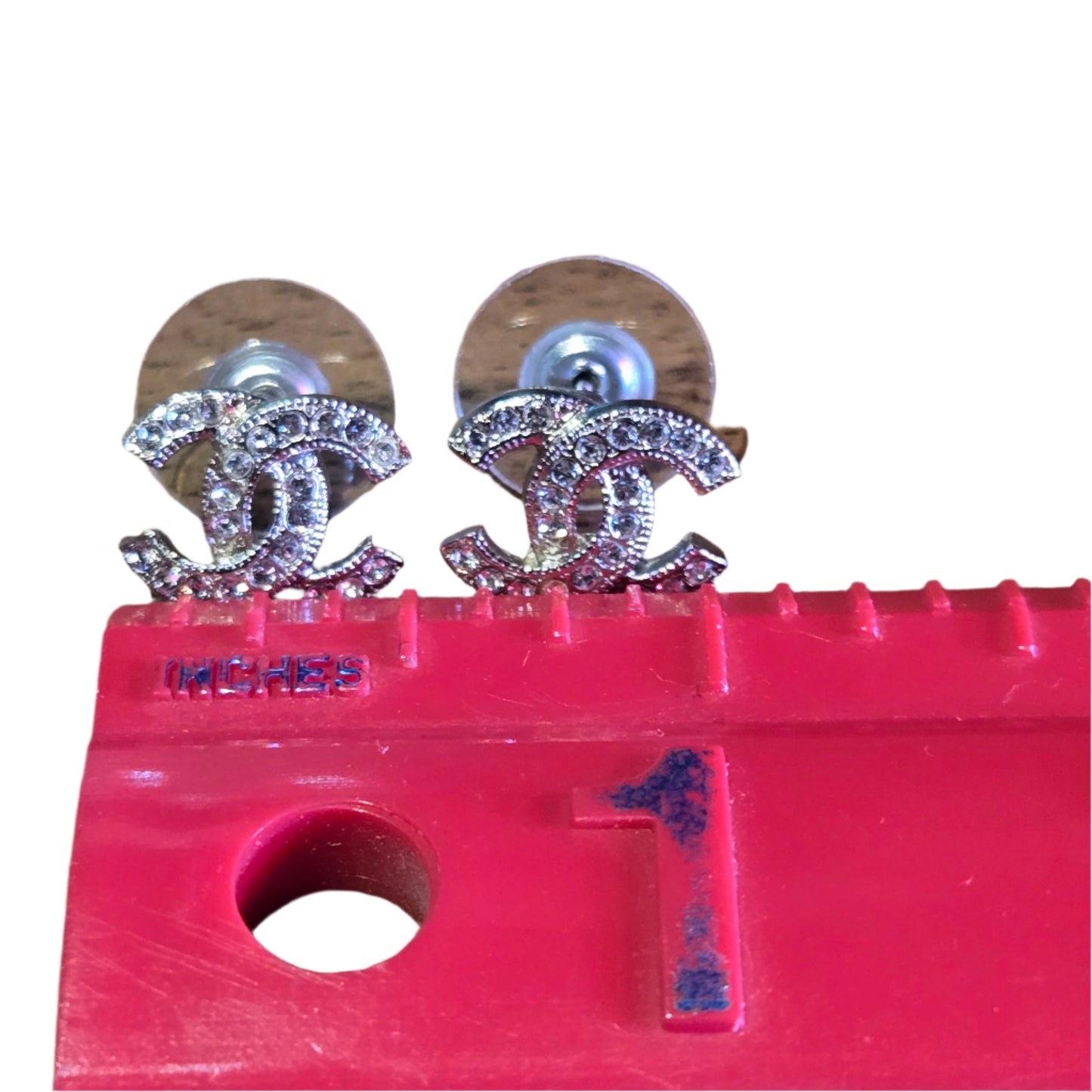 CHANEL earrings Coco mark metal rhinestone silver