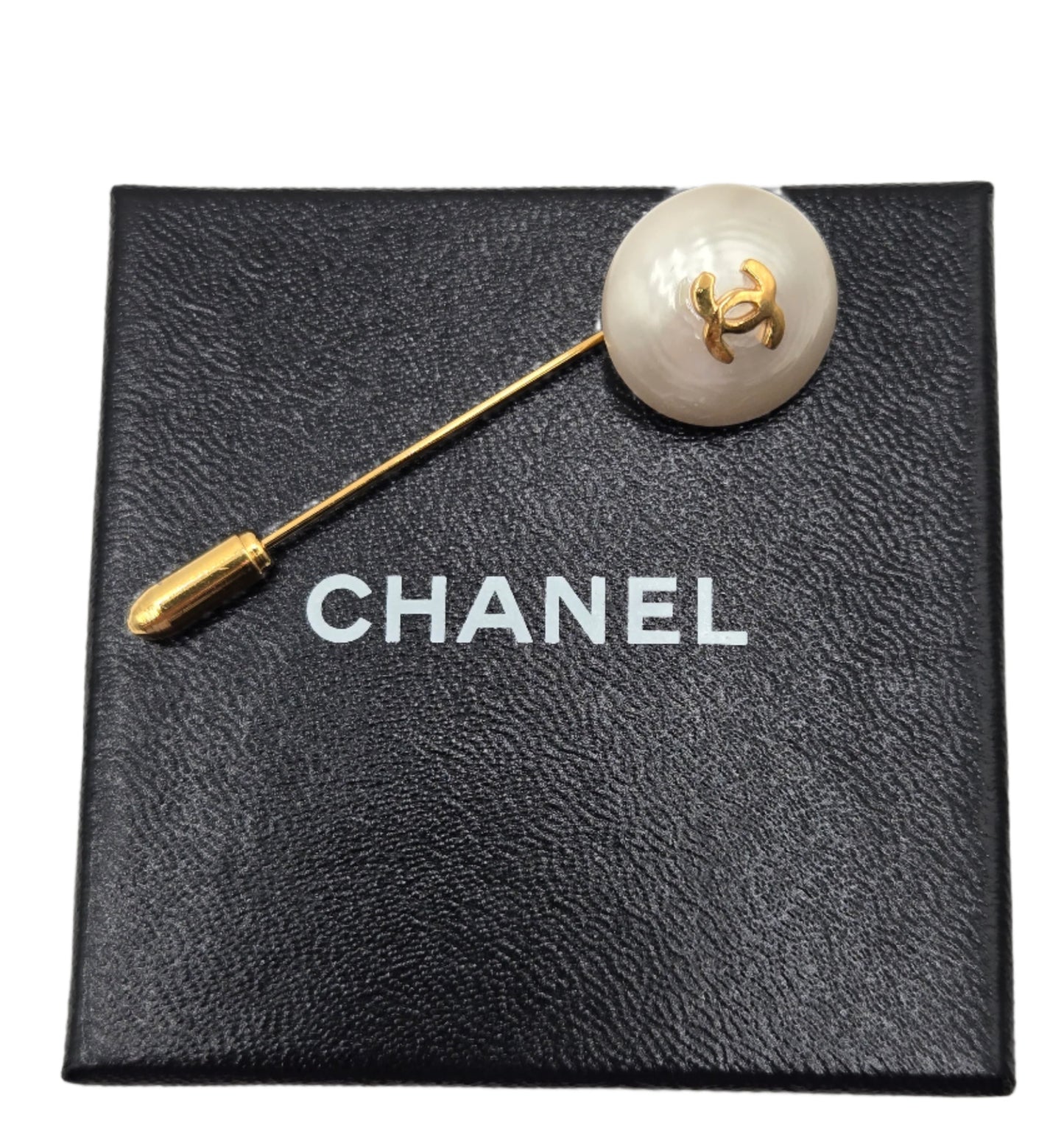 Chanel Classic Gold Plated CC Faux Pearl Pin - Vintage