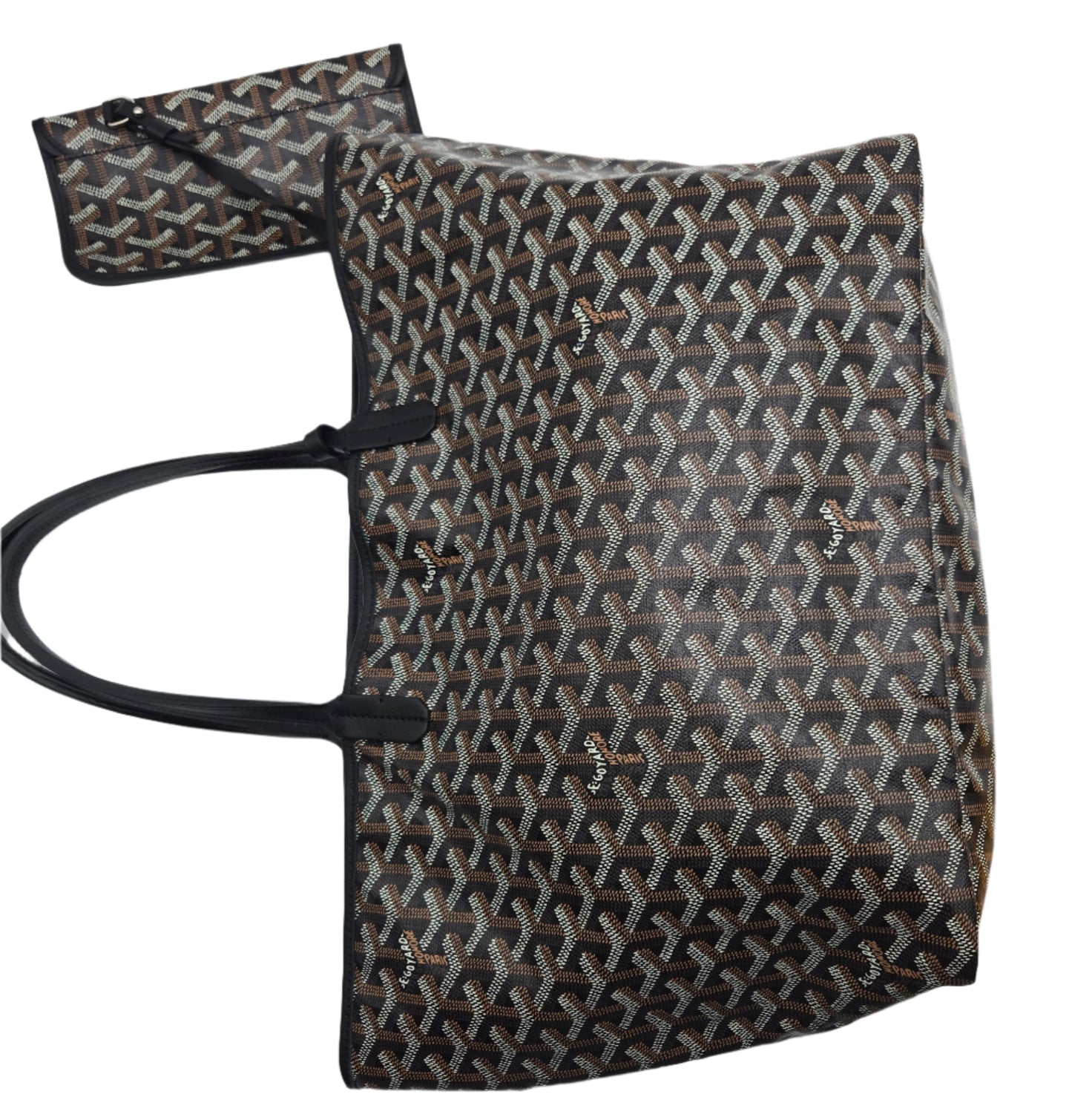 GOYARD Saint Louis PM Tote Bag Leather Herringbone Black Silver Hardware- NEW