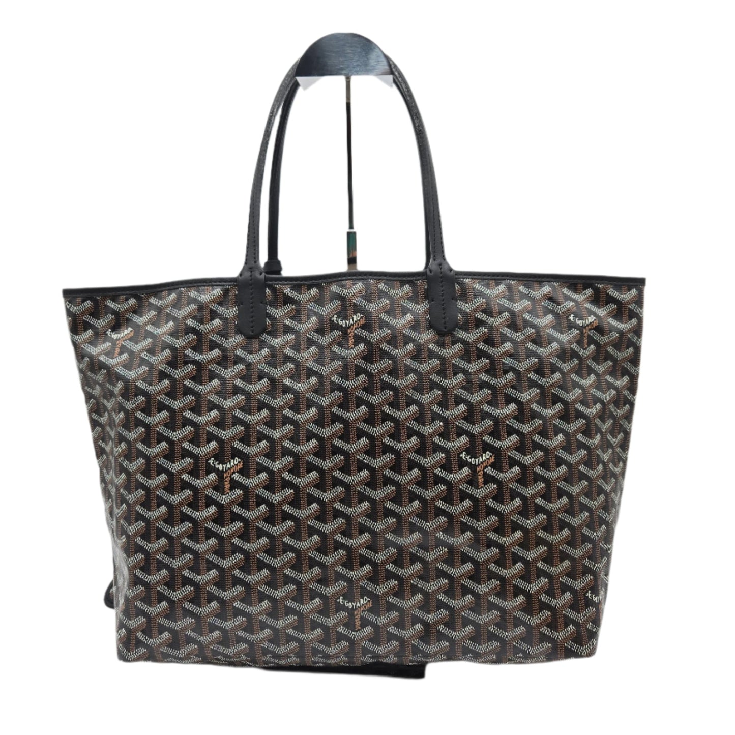 GOYARD Saint Louis PM Tote Bag Leather Herringbone Black Silver Hardware- NEW