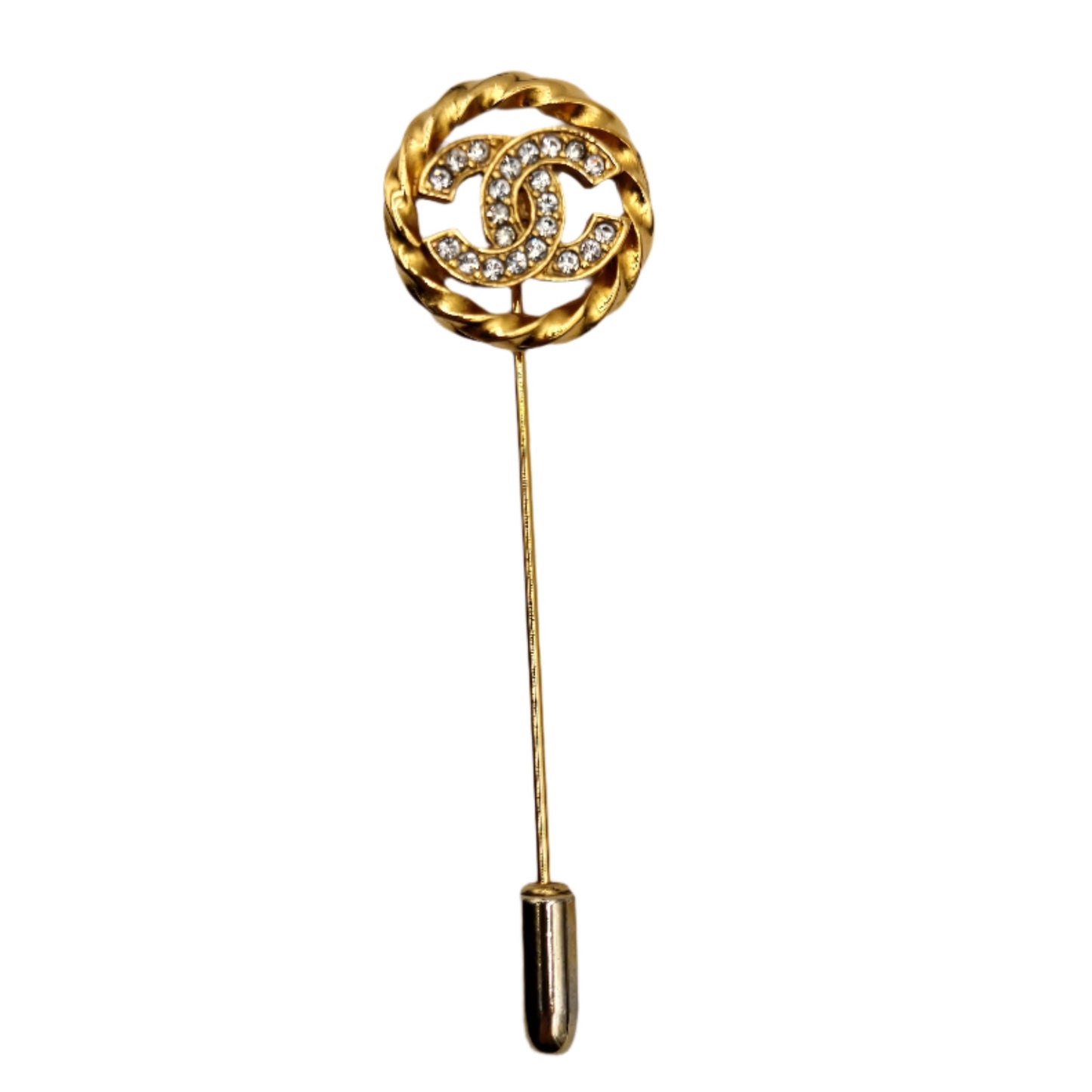 Chanel Gold Gold Plated CC Rhinestones Brooch Pin Golden