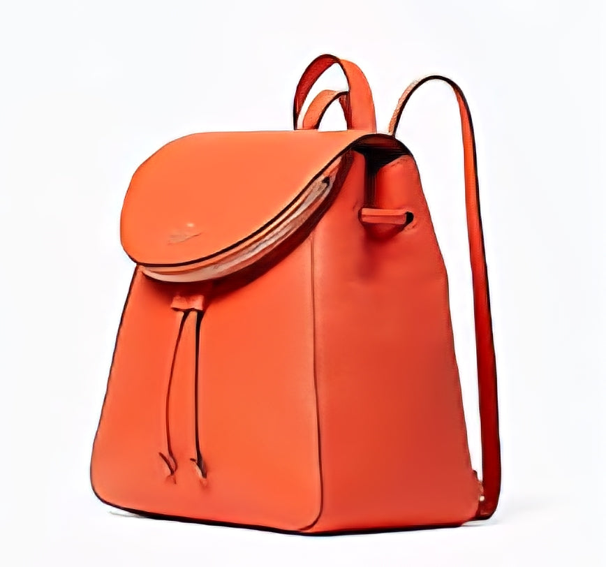 Kate Spade Leila Medium Flap Pebbled Leather Backpack, Coral - New with Tags