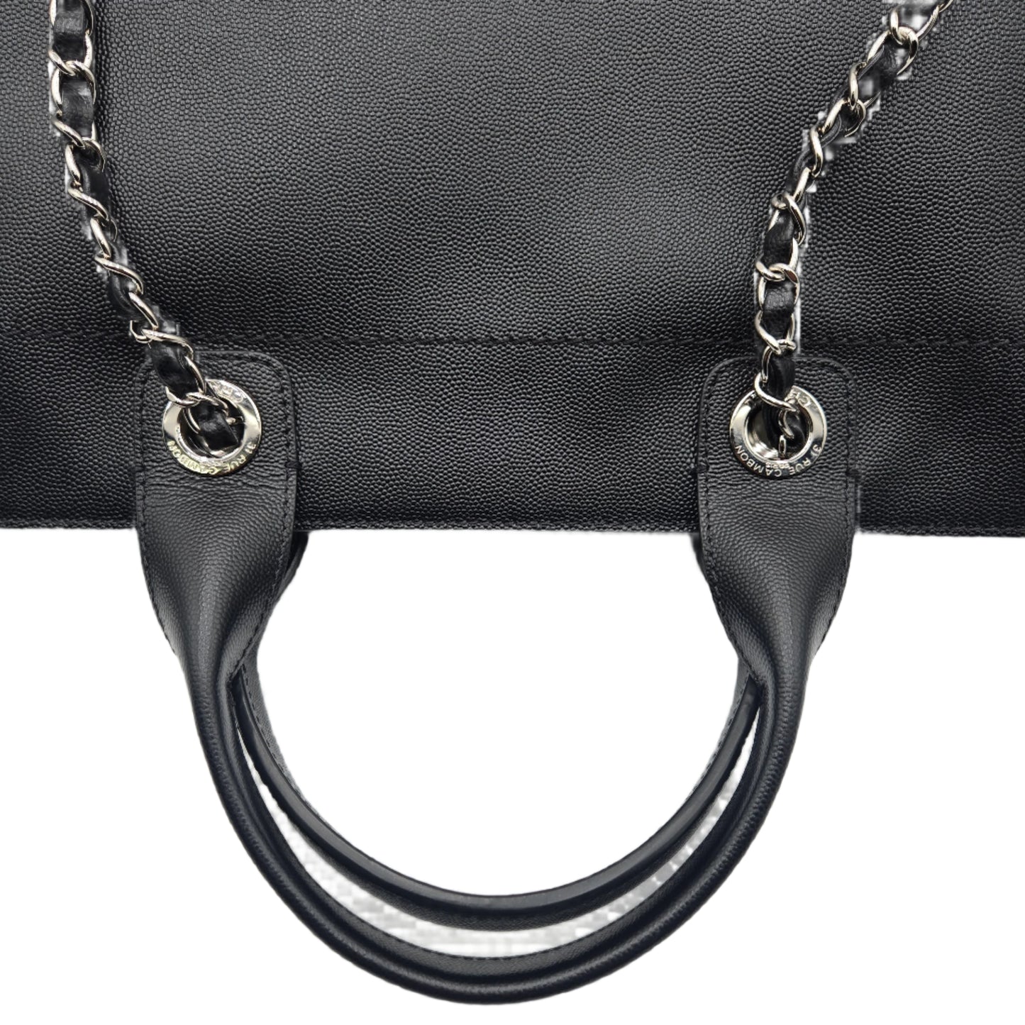 CHANEL Deauville 2way Chain Tote Shoulder Bag Studs Caviar Skin Black A57069