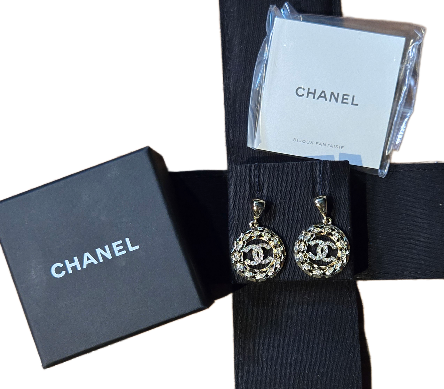 CHANEL Coco Mark Rhinestone Earrings Silver Metal