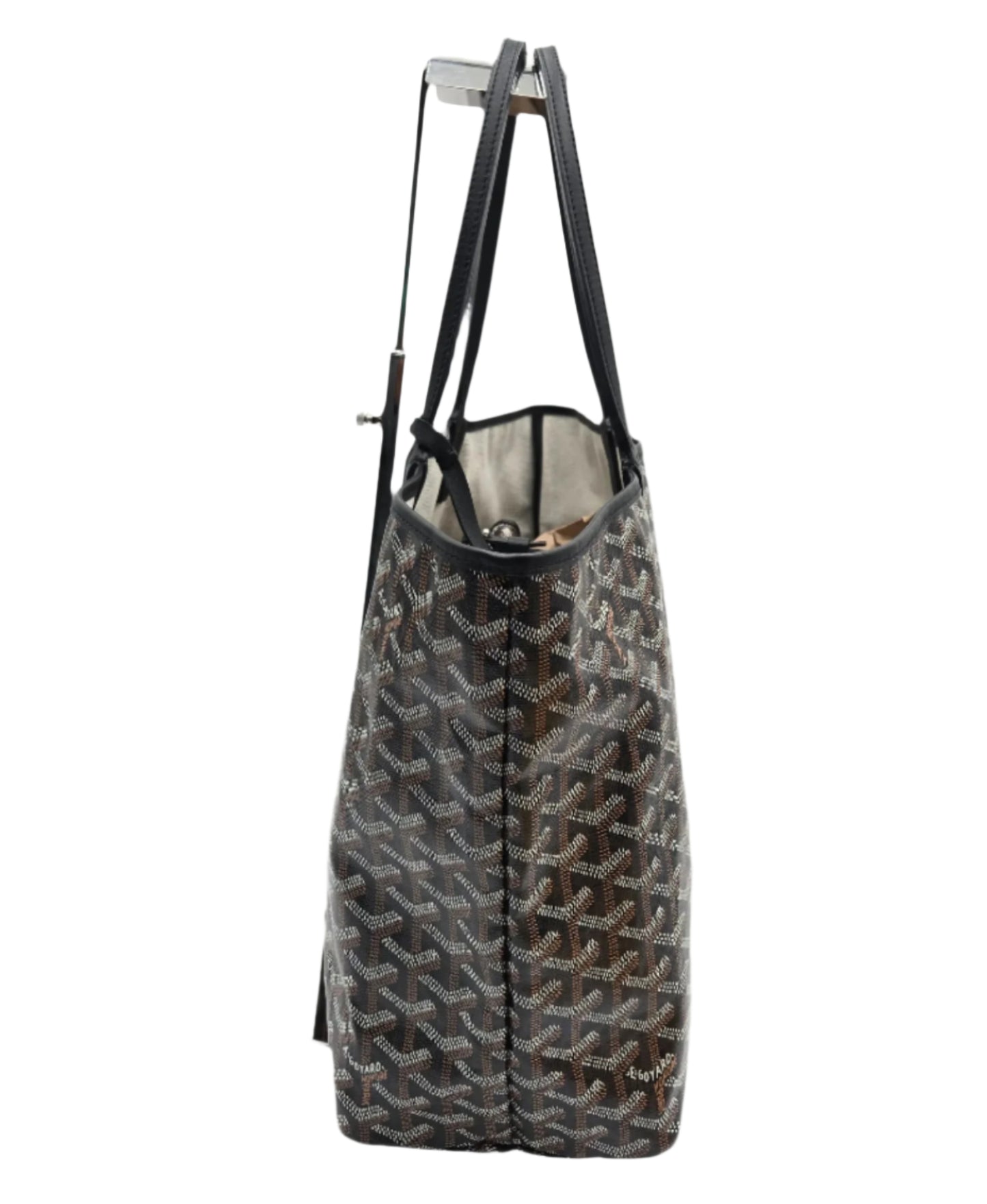GOYARD Saint Louis PM Tote Bag Leather Herringbone Black Silver Hardware- NEW
