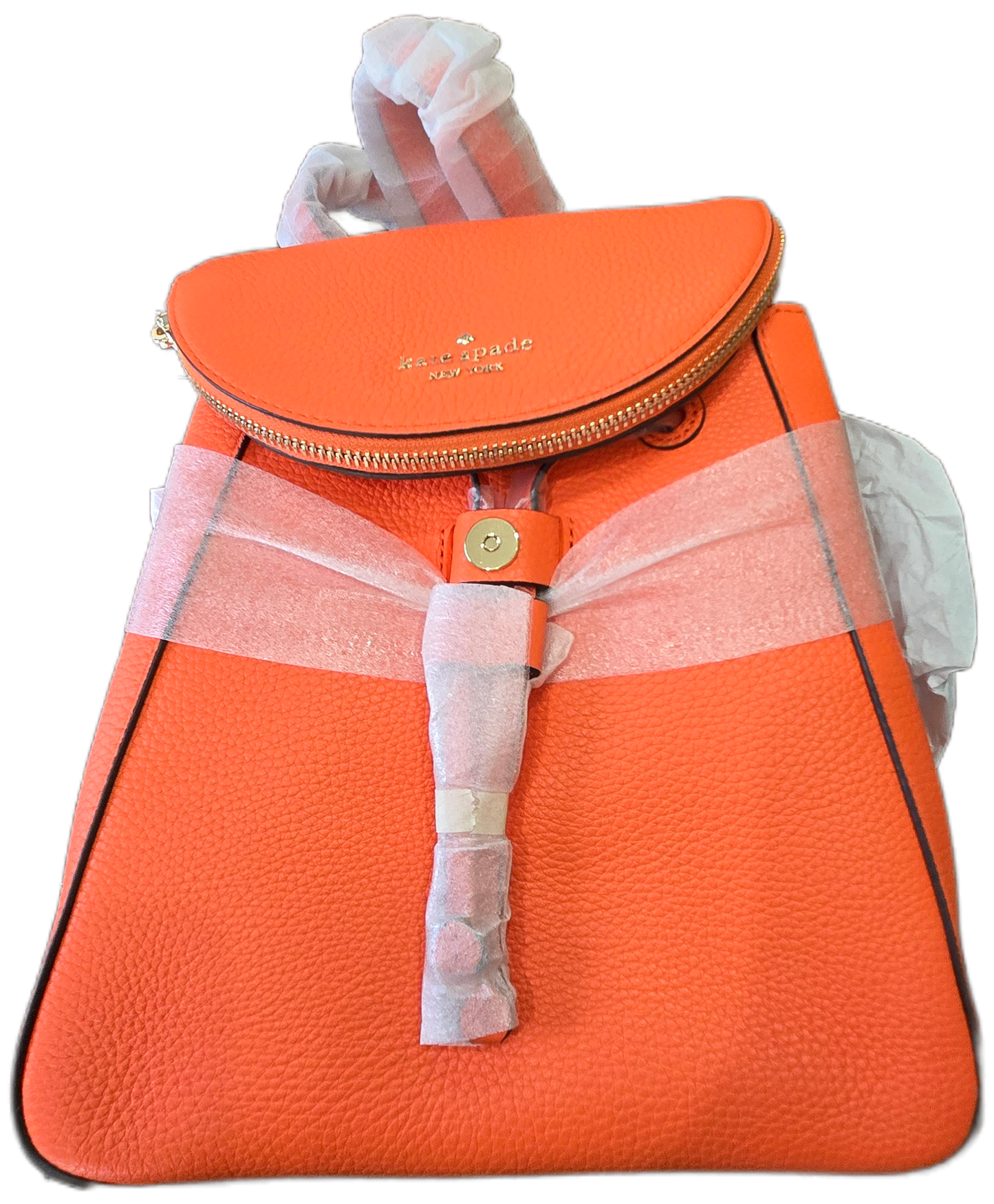 Kate Spade Leila Medium Flap Pebbled Leather Backpack, Coral - New with Tags