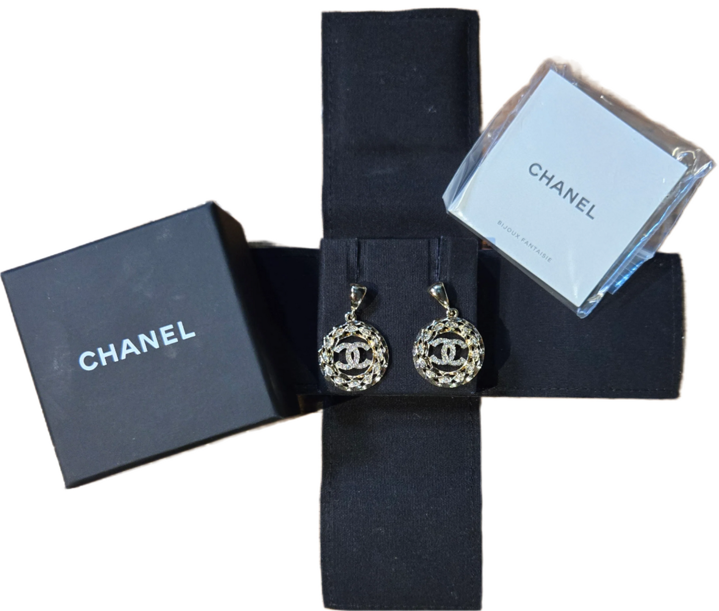 CHANEL Coco Mark Rhinestone Earrings Silver Metal