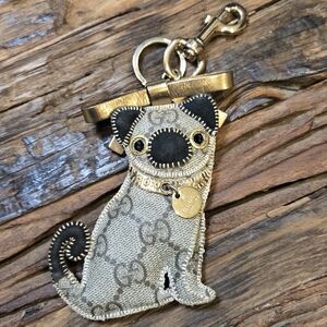 Authentic Gucci GG Plus Guccioli Oliver Dog Pug Keychain Charm