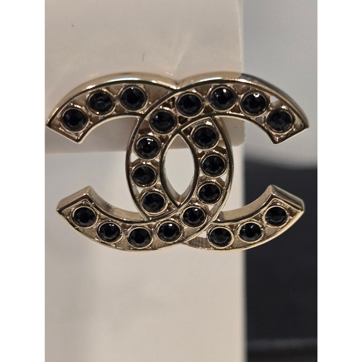 #191 - Chanel 2023B Black Crystal CC Logo Stud Earrings, Gold-Tone Metal