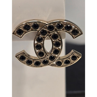 #191 - Chanel 2023B Black Crystal CC Logo Stud Earrings, Gold-Tone Metal