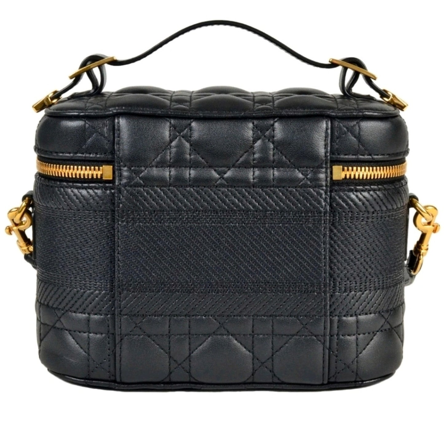 Christian Dior Vanity Bag Shoulder Leather Canvas Black Crossbody/Top Handle