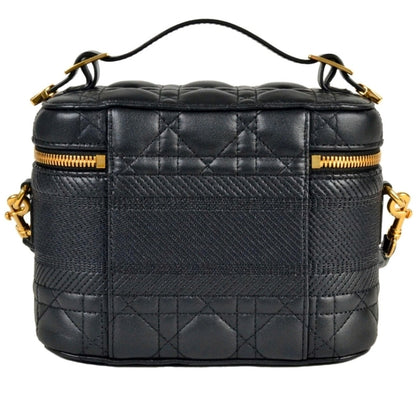 Christian Dior Vanity Bag Shoulder Leather Canvas Black Crossbody/Top Handle