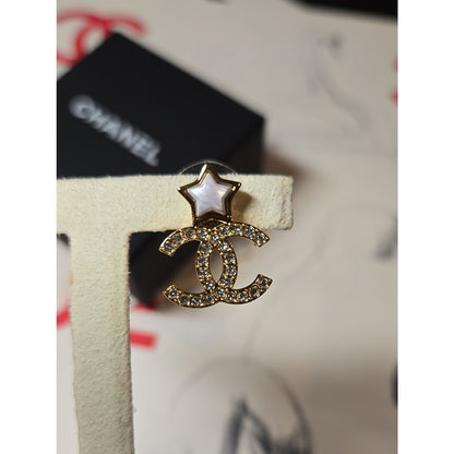 #201 - CHANEL Star Earrings, Metal, Gold, B25V, Rhinestone, Coco Mark