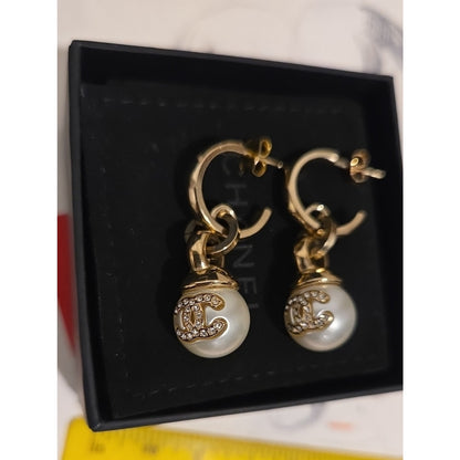 #204 CHANEL Coco Mark A22B Piercing jewelry GP x rhinestone Earrings