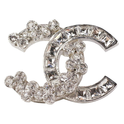 CHANEL B19V Coco Mark Rhinestone Earrings, Silver Color - LIKE NEW