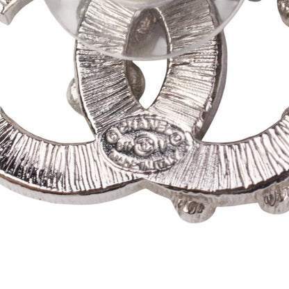 CHANEL B19V Coco Mark Rhinestone Earrings, Silver Color - LIKE NEW
