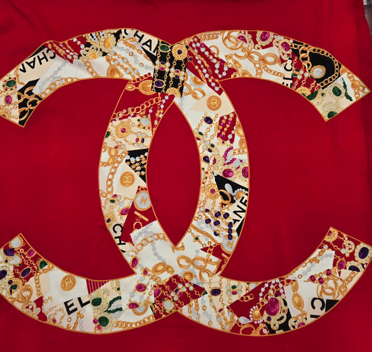 Chanel Double C Red Silk Scarf