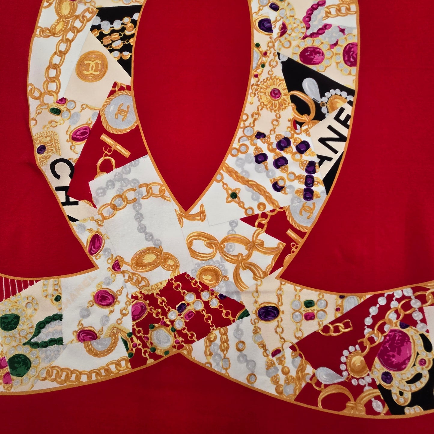 Chanel Double C Red Silk Scarf