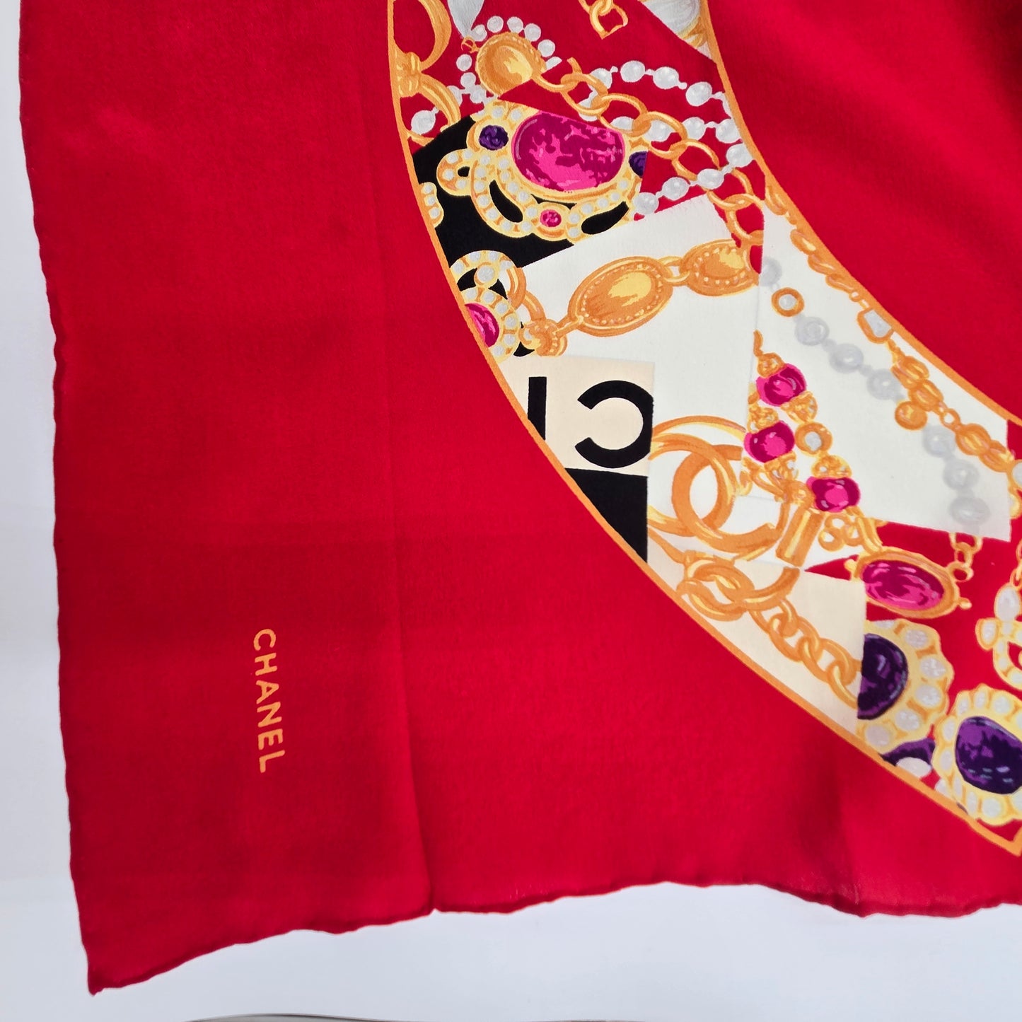 Chanel Double C Red Silk Scarf