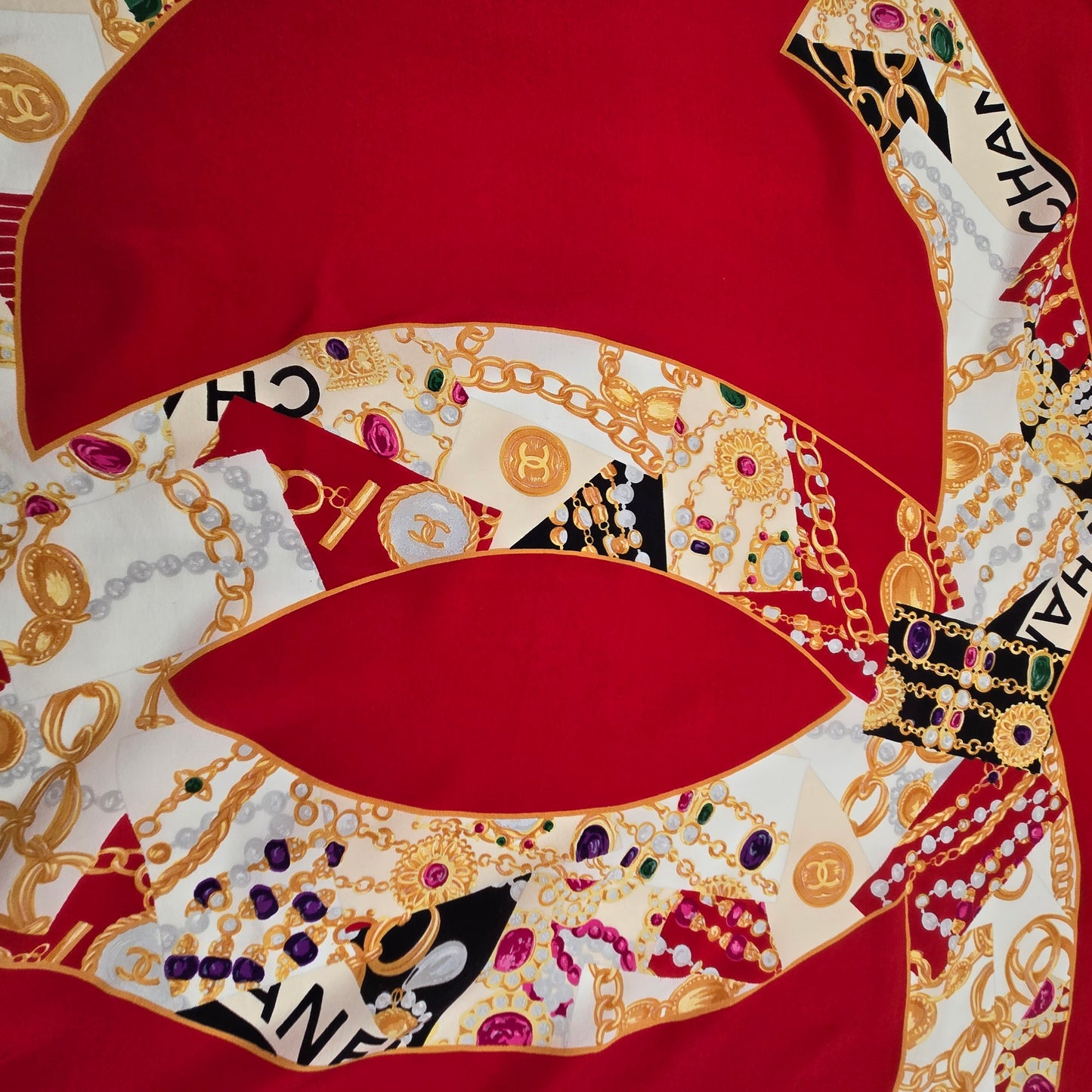 Chanel Double C Red Silk Scarf