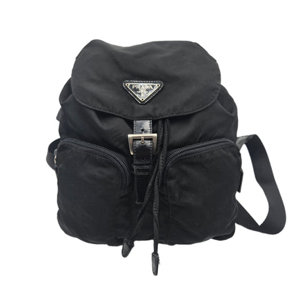 Prada Black Tessuto Nylon/Leather Triangle  Backpack