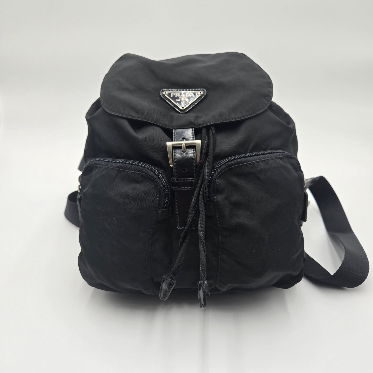 Prada Black Tessuto Nylon/Leather Triangle  Backpack