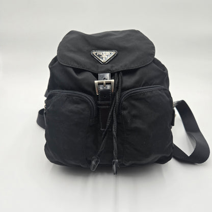 Prada Black Tessuto Nylon/Leather Triangle  Backpack