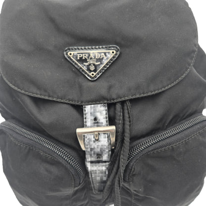 Prada Black Tessuto Nylon/Leather Triangle  Backpack