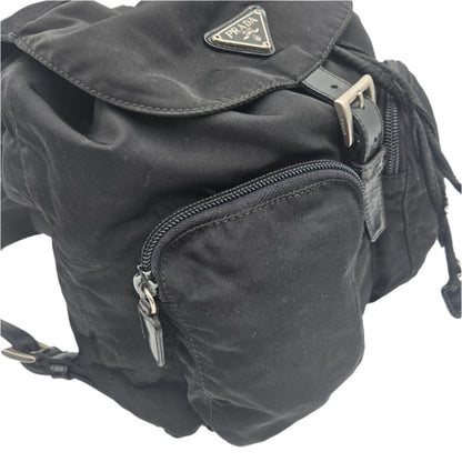 Prada Black Tessuto Nylon/Leather Triangle  Backpack