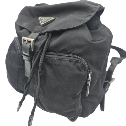 Prada Black Tessuto Nylon/Leather Triangle  Backpack