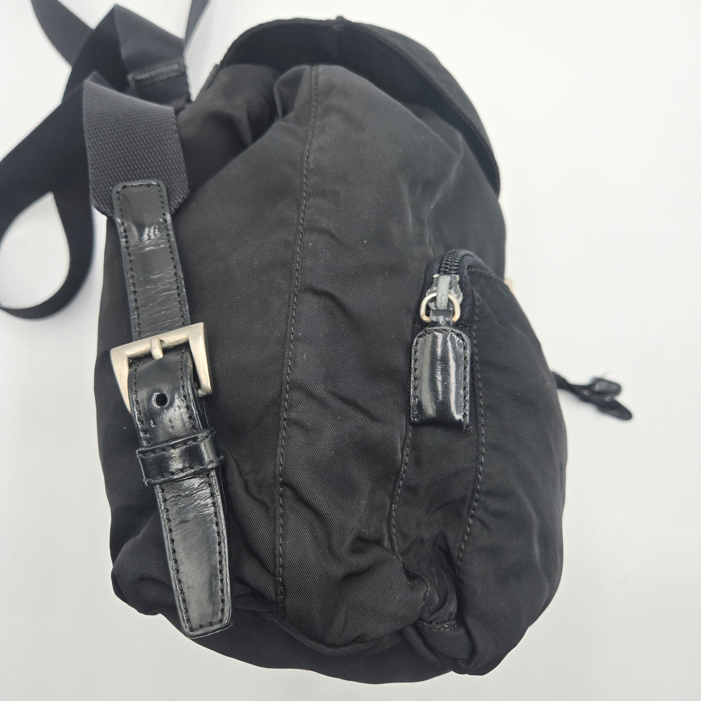 Prada Black Tessuto Nylon/Leather Triangle  Backpack