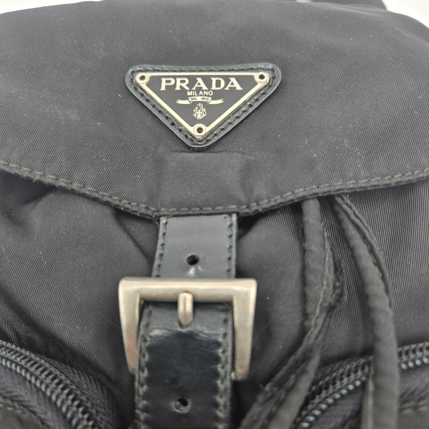 Prada Black Tessuto Nylon/Leather Triangle  Backpack