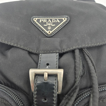 Prada Black Tessuto Nylon/Leather Triangle  Backpack