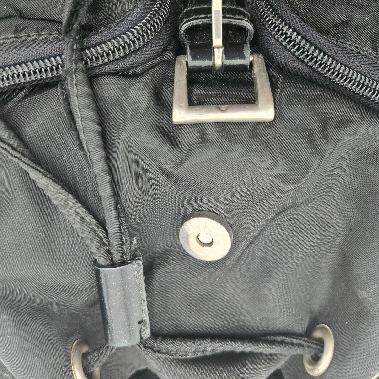 Prada Black Tessuto Nylon/Leather Triangle  Backpack