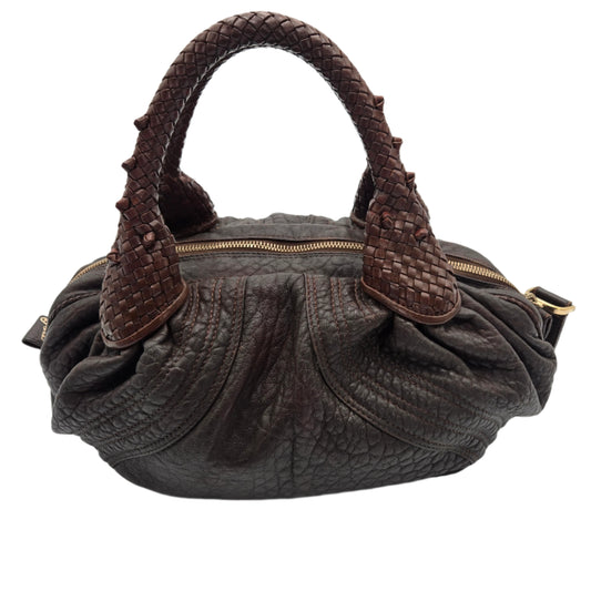 Fendi Brown Nappa Spy Zucca Pattern Leather Handbag